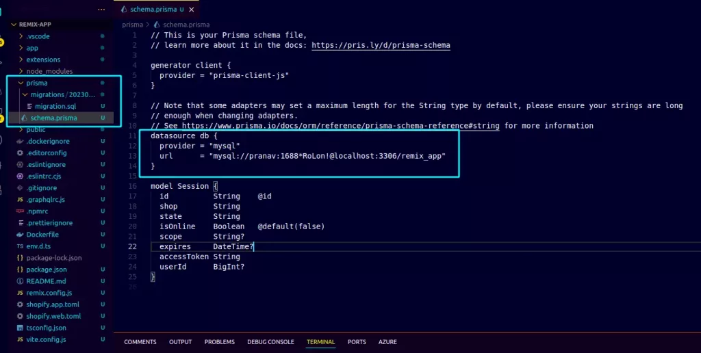 Prisma schema file configuration for database